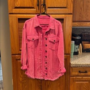 Pink Button-Up Denim Shirt
